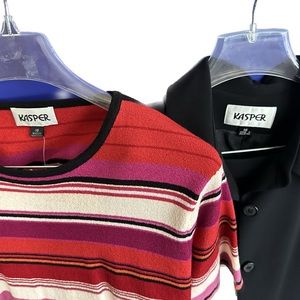 Classic black Kasper Women’s size 18 suit with multicolored sweater.
